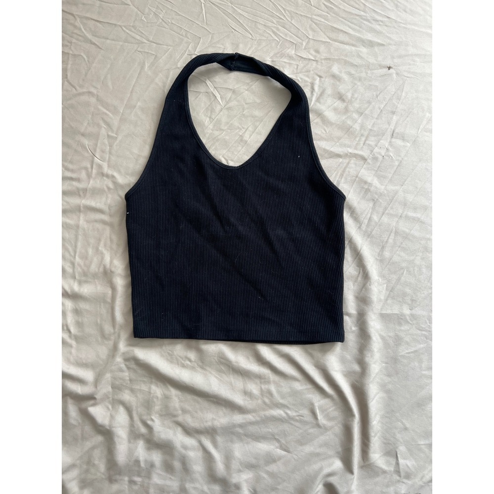 Topshop Black Ribbed Halter Top Women's Size 8 Sleeveless Stretch Y2K
